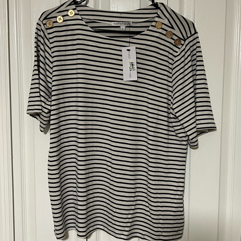 Notations Black and Gray Buttoned Relaxed T-Shirt
